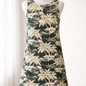 British Khaki Palm Print Mini Dress